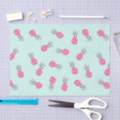 ピンクのパイナップルと青 薄葉紙 (クラフト)