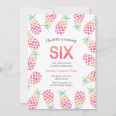 ピンクのパイナップルの熱帯6th誕生日招待状 招待状 (正面)