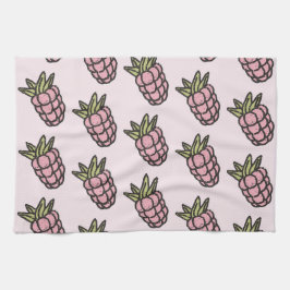 ピンクのパイナップル熱帯果物植物夏 キッチンタオル
