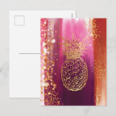 ピンクのパイナップル ゴールド グリッター シーズンポストカード (正面/裏面)