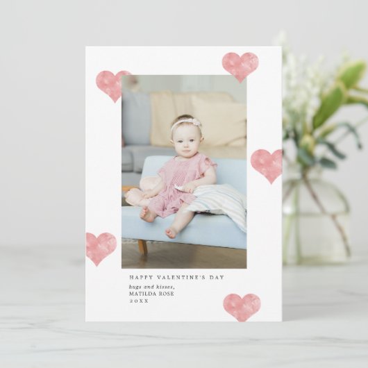 ピンクのパインターリーモダンハートバレンタインデーの写真 シーズンカード (スタンド正面)