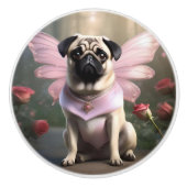 ピンクのパグの妖精。 セラミックノブ (正面)