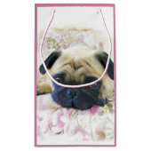 ピンクのパグ犬のギフトバッグ スモールペーパーバッグ (裏面)