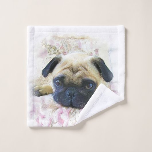 ピンクのパグ犬の浴室タオルセット バスタオルセット (ウォッシュタオル)