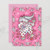 ピンクのパジャマの明るいパキディーム、ハートカップケーキ シーズンポストカード (正面/裏面)