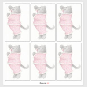 ピンクのパジャマ猫 14"X14" ビニールステッカー シール