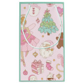 ピンクのパステルカラーのクリスマス バレリーナとサンタ スモールペーパーバッグ (裏面)