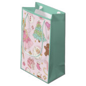 ピンクのパステルカラーのクリスマス バレリーナとサンタ スモールペーパーバッグ (裏面アングル)