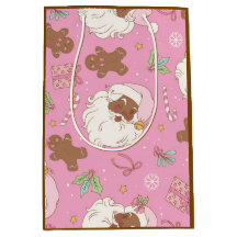 ピンクのパステルカラーのクリスマス ブラックサンタ & バレリーナ