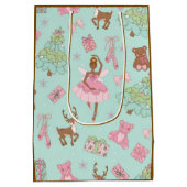 ピンクのパステルカラーのクリスマス ブラックサンタ & バレリーナ ミディアムペーパーバッグ (裏面)