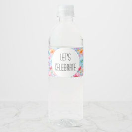 ピンクのパステルカラーのメッセージ付き水彩画 ペットボトルラベル