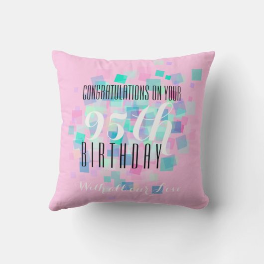 ピンクのパステルカラーの第95誕生日のカスタムの枕 クッション (裏面)