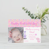 ピンクのパステルスポット動物園の誕生日招待状 招待状 (スタンド正面)