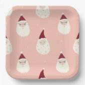 ピンクのパステルフェスティバル赤いクリスマス帽子サンタかわいい ペーパープレート (正面)