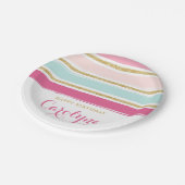 ピンクのパステル調の水彩画は金ゴールドのグリッターと縞で飾ります ペーパープレート (アングル)