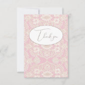 ピンクのパステル フローラル レース フラット サンクス カード (正面)