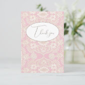 ピンクのパステル フローラル レース フラット サンクス カード (スタンド正面)