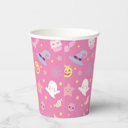 ピンクのパステロウィーンパターンハロウィーン 紙コップ (右)