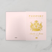 ピンクのパスポート目的地のウェディング実在ホイルー 箔グリーティングカード (外側レイダウン)