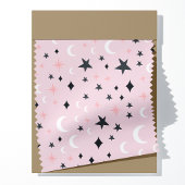 ピンクのパターンに浮かぶ月と星 ファブリック