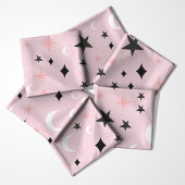 ピンクのパターンに浮かぶ月と星 ファブリック