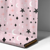 ピンクのパターンに浮かぶ月と星 ファブリック