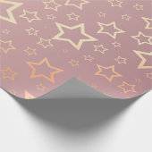 ピンクのパターンに華やかな黄金の星 ラッピングペーパー (角)