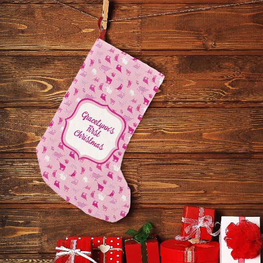 ピンクのパターン（の模様が）あるロングホーン模様 スモールクリスマスストッキング