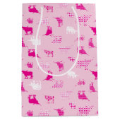 ピンクのパターン（の模様が）あるロングホーン模様 ミディアムペーパーバッグ (正面)