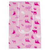 ピンクのパターン（の模様が）あるロングホーン模様 ミディアムペーパーバッグ (裏面)