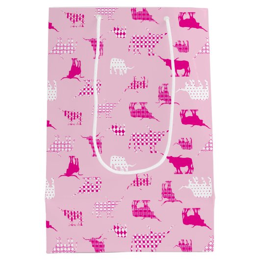 ピンクのパターン（の模様が）あるロングホーン模様 ミディアムペーパーバッグ (裏面)