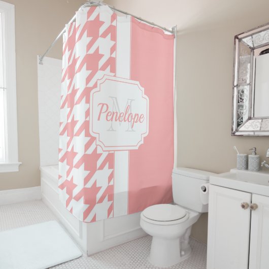 ピンクのパタ千鳥格子のーン シャワーカーテン (インサイチュ)