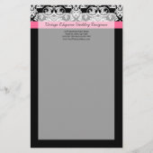 ピンクのパッションダマスク付きブラック 便箋 (正面)