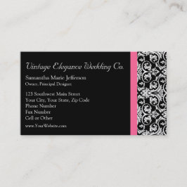 ピンクのパッションダマスク付きブラック 名刺