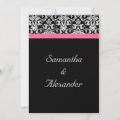 ピンクのパッションダマスク付きブラック 招待状 (裏面)