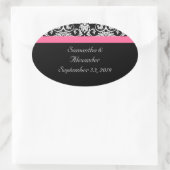 ピンクのパッションダマスク付きブラック 楕円形シール (バッグ)