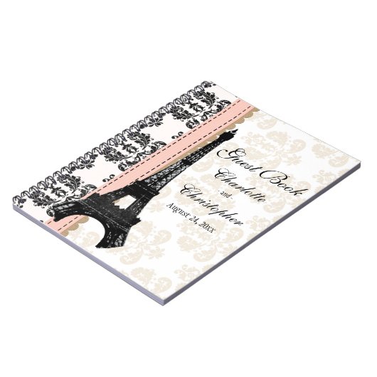 ピンクのパリのエッフェル塔の結婚式の来客名簿 ノートブック (左側)
