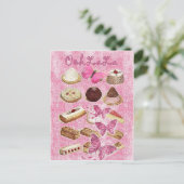 ピンクのパリのフランスのなペストリーのカップケーキのクッキー ポストカード (スタンド正面)