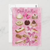 ピンクのパリのフランスのなペストリーのカップケーキのクッキー ポストカード (正面/裏面)