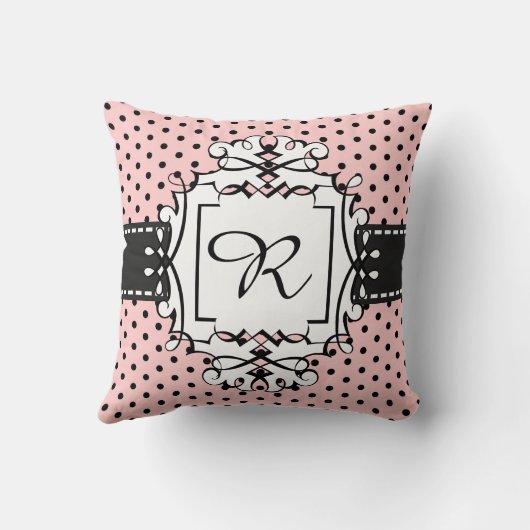 ピンクのパリの水玉模様のファンタジーのレトロのスタイルの枕 クッション (裏面)
