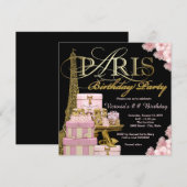 ピンクのパリの誕生日パーティー 招待状 (正面/裏面)