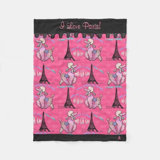 ピンクのパリの魅力的なプードル(パーソナライズな) フリースブランケット (正面)
