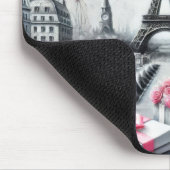 ピンクのパリバレンタインデーの花と灰色 マウスパッド (コーナー)