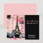 ピンクのパリ・エiffel塔・デスティネーション・ウェディング 案内ポストカード (正面/裏面)