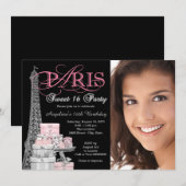 ピンクのパリ スイート16 バースデーパーティー 招待状 (正面/裏面)