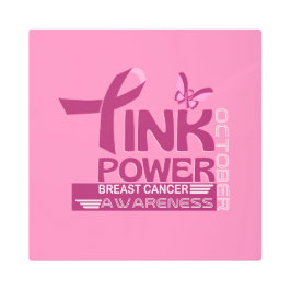 ピンクのパワー乳がん認識度デザイン メタルプリント