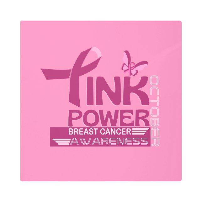 ピンクのパワー乳がん認識度デザイン メタルプリント (正面)