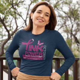 ピンクのパワー乳がん認識度デザイン Tシャツ