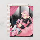 ピンクのパンクアニメの女の子 ポストカード (正面/裏面)
