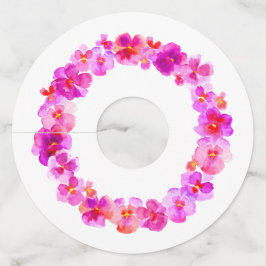 ピンクのパンジーの水の色のアートの花結婚のイベント ワイングラスタグ